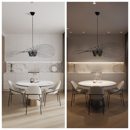 Rosland Vertigo Pendellampe – Elegant Chapeau de Paille Design i Metal og Glas